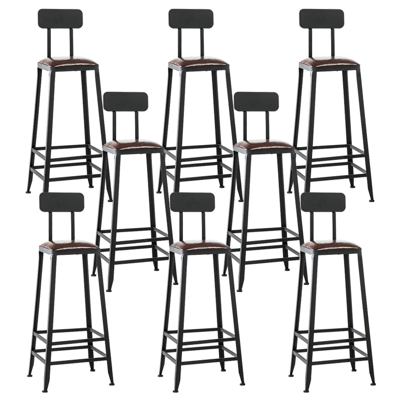 Dining Room Industrial Style Leather Barstool Iron 4 Legs Bar Stool with Pedal