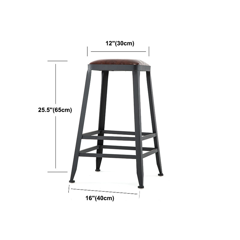 Dining Room Industrial Style Leather Barstool Iron 4 Legs Bar Stool with Pedal