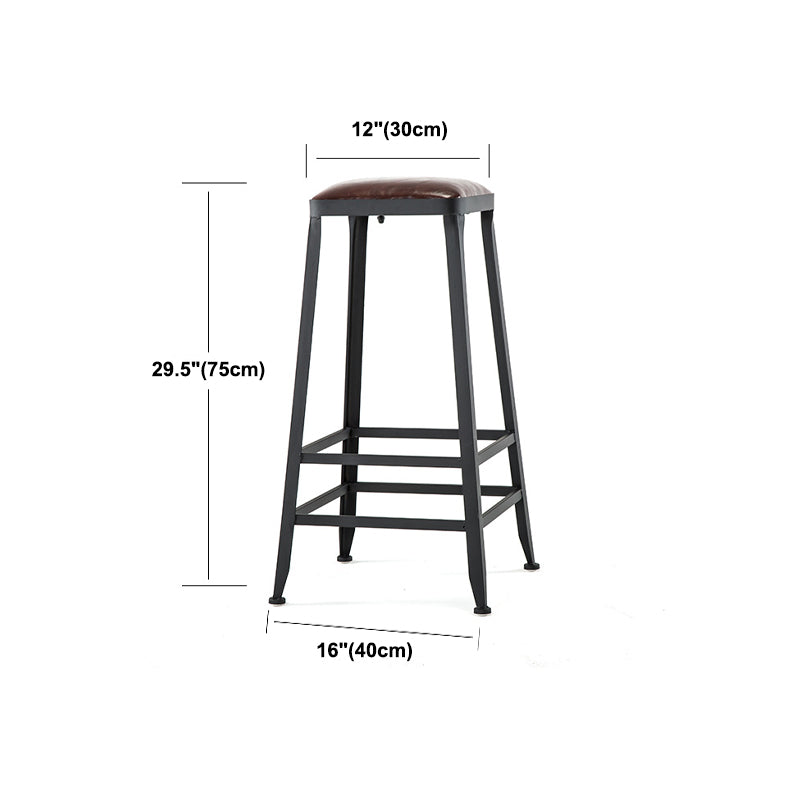 Dining Room Industrial Style Leather Barstool Iron 4 Legs Bar Stool with Pedal