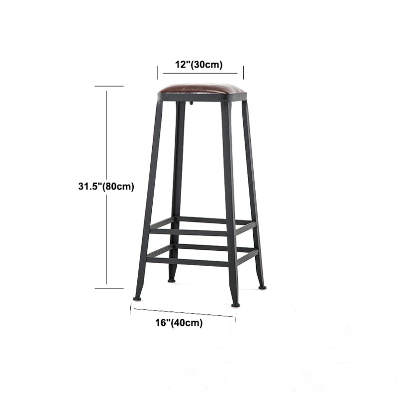 Dining Room Industrial Style Leather Barstool Iron 4 Legs Bar Stool with Pedal