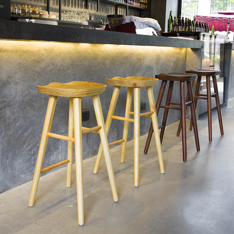 Restaurant Modern Solid Wood Barstool Wood 4 Legs Bar Stool with Pedal