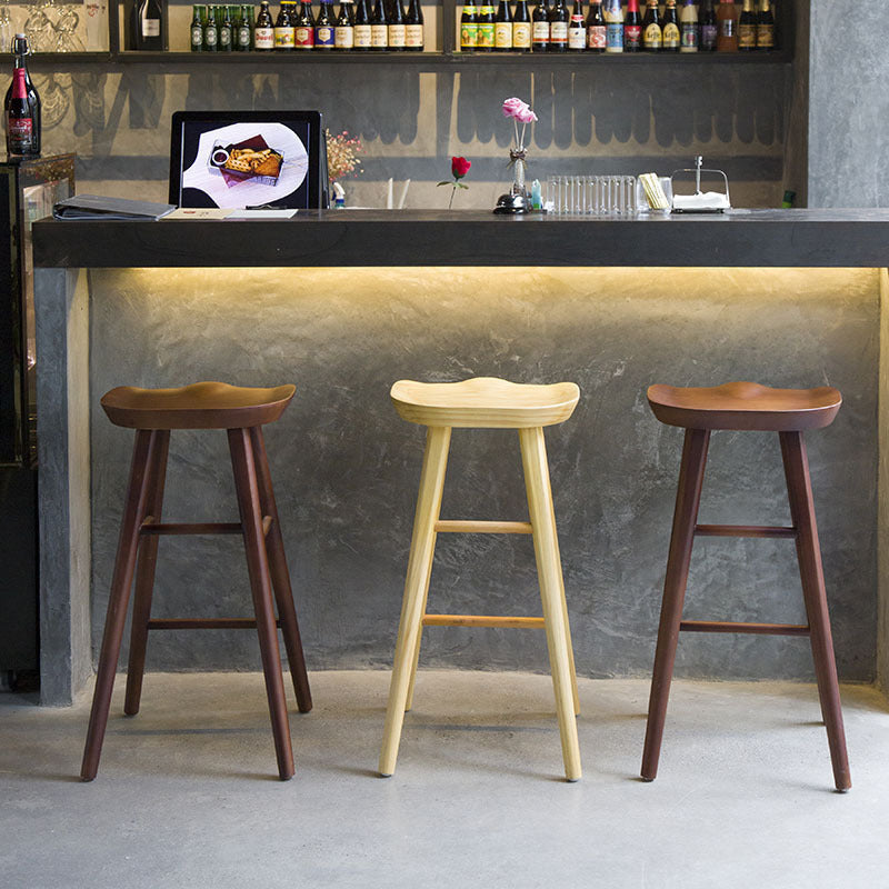 Restaurant Modern Solid Wood Barstool Wood 4 Legs Bar Stool with Pedal