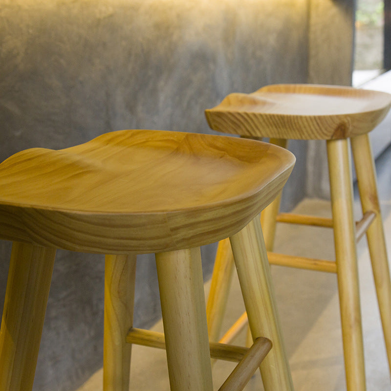 Restaurant Modern Solid Wood Barstool Wood 4 Legs Bar Stool with Pedal