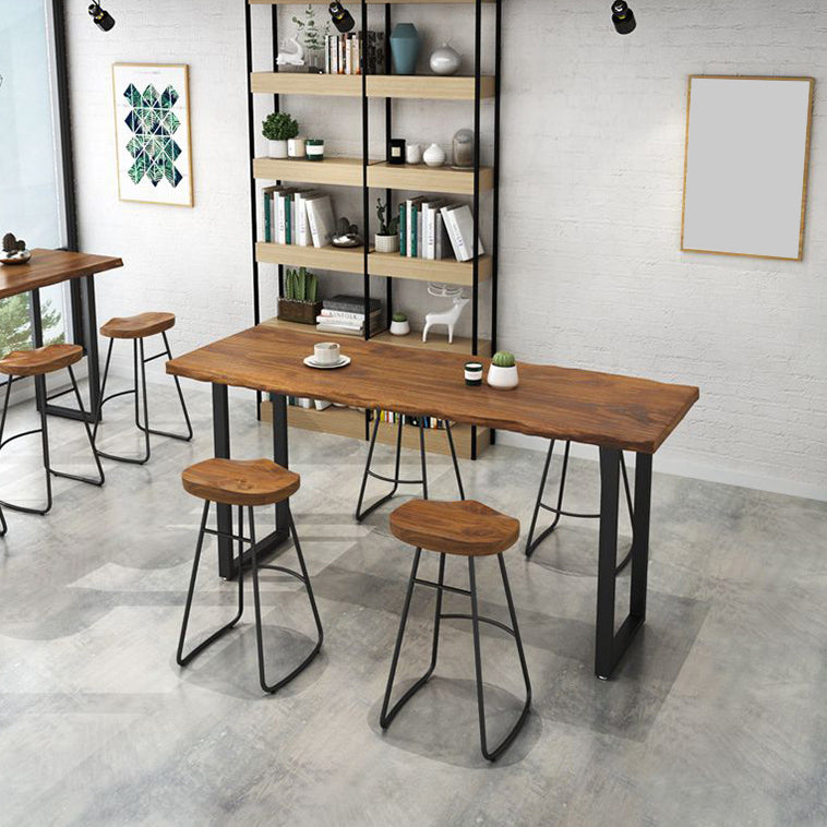 Coffee Shop Industrial Wood Barstool Iron Pedstal Bar Stool with Pedal