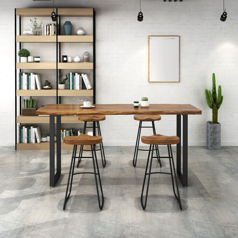 Coffee Shop Industrial Wood Barstool Iron Pedstal Bar Stool with Pedal