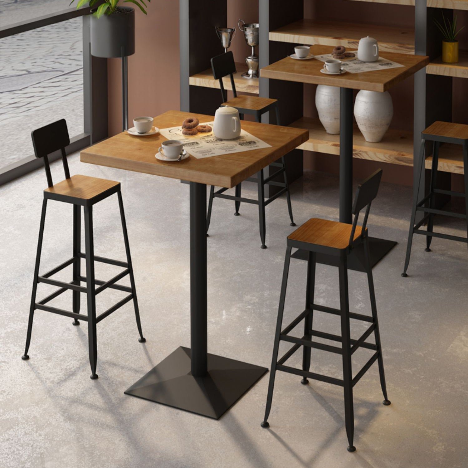 1/2/3/5 Piece Industrial Bar Set Matte Finish Solid Wood Pub Dining Set
