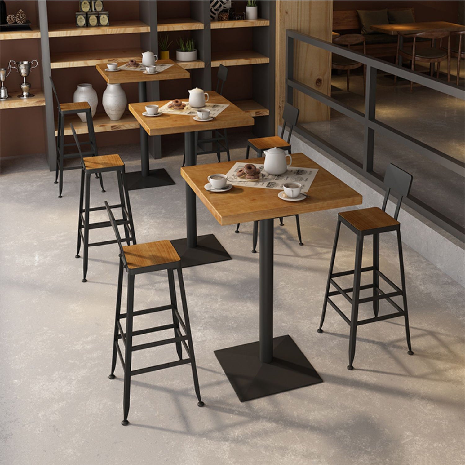 1/2/3/5 Piece Industrial Bar Set Matte Finish Solid Wood Pub Dining Set