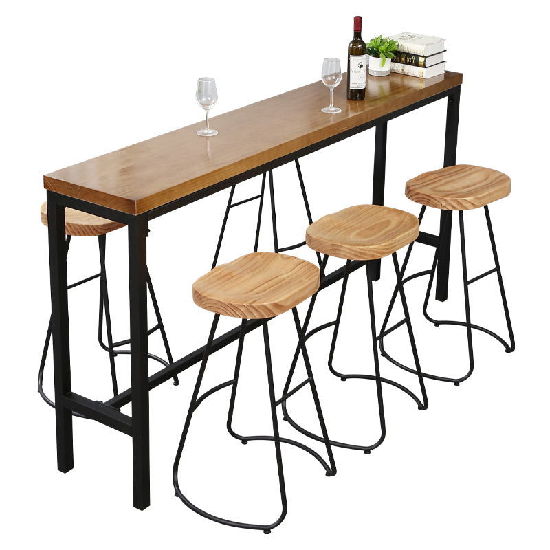 Industrial 1/4/6 Pieces Bar Table Set Rectangle Pine Wood Counter Table with High Stools