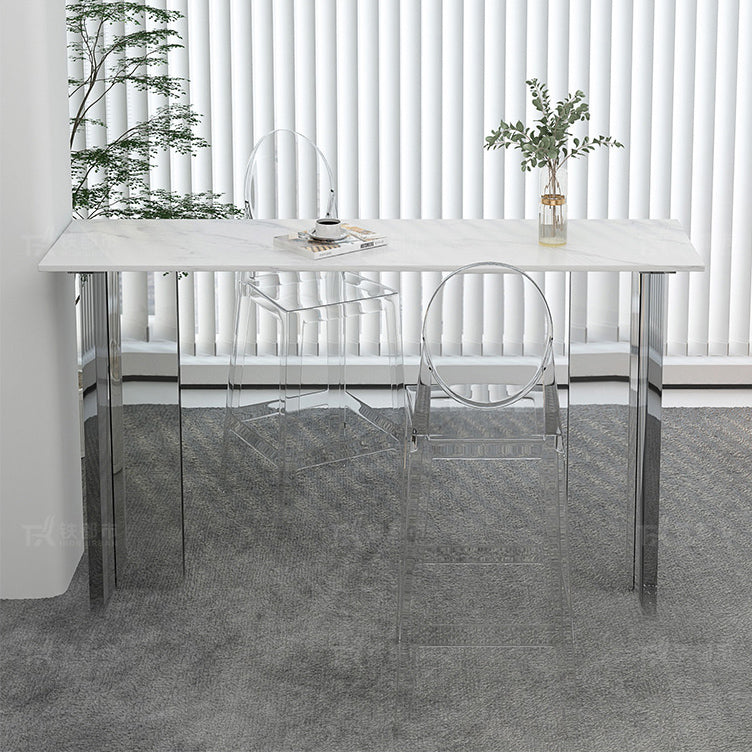 Modern 1/2/3 Pieces Bar Table Set Rectangle Stone Counter Table with Acrylic Stools