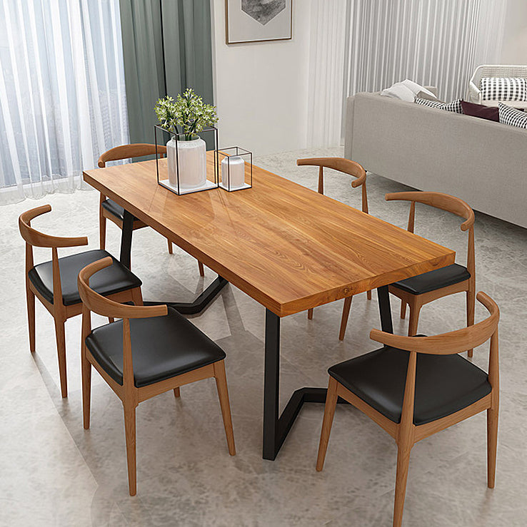 Solid Wood Rectangle Dinette Set 1/2/5/7 Pieces Industrial Dining Table Set in Natural
