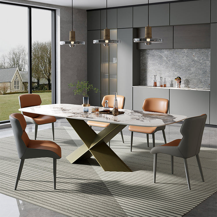 Nordic Glam Sintered Stone Dining Rectangle Table Set 1/3/4/5/6/7 Pieces Dining Set