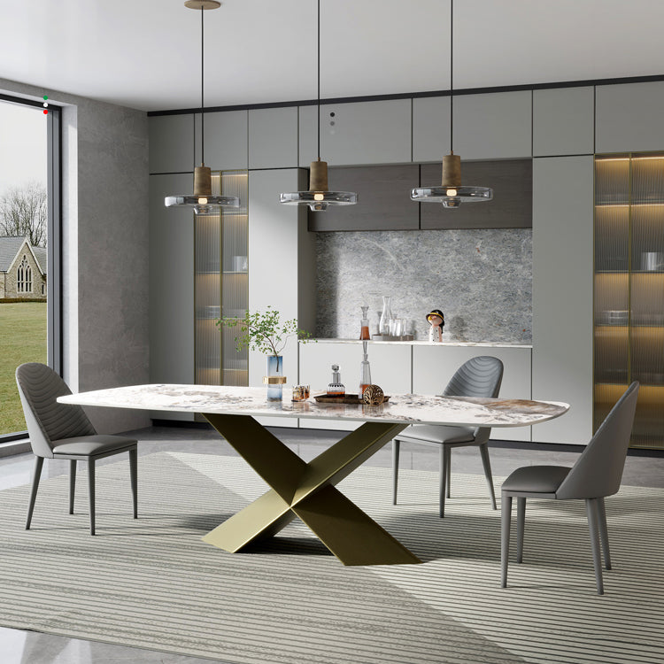 Nordic Glam Sintered Stone Dining Rectangle Table Set 1/3/4/5/6/7 Pieces Dining Set