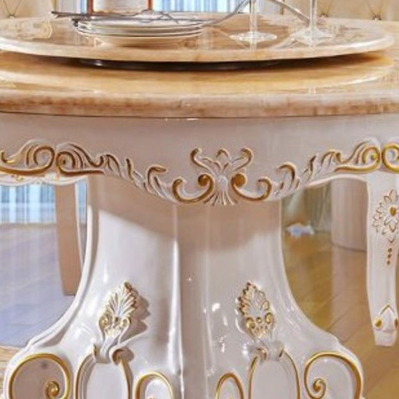 Round Marble Dining Site Table Pedestal Base Dining Room Collection with Turntable