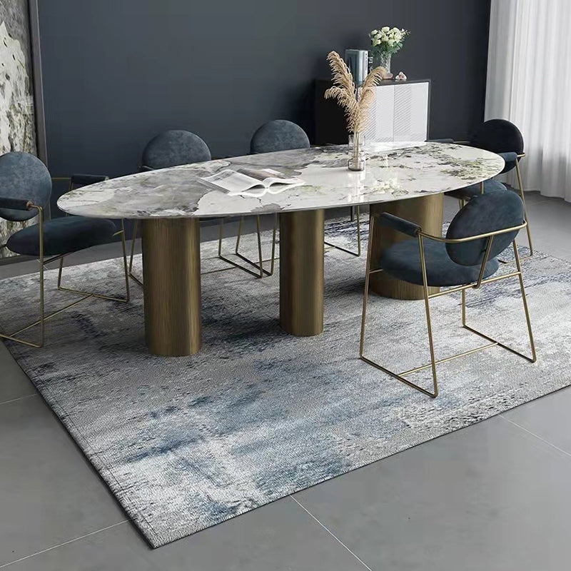 Luxury Sintered Stone Top Dining Table Oval Kitchen Table with 3 Legs in Gold