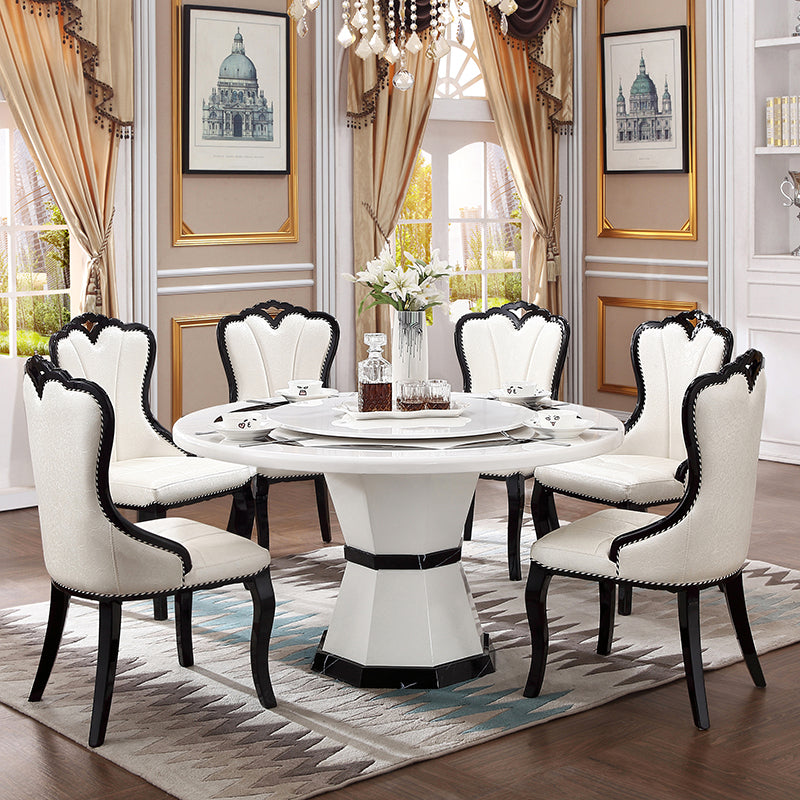 Round Pedestal Dining Site Table Marble Tripod Base Dining Room Collection With Turntable