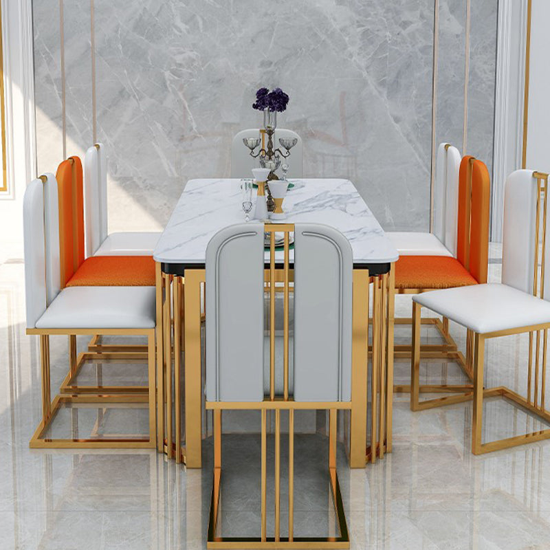 Rectangle White Top Dining Table Traditional Luxury Dining Table with Gold Frame