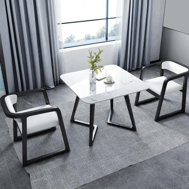 Sintered Stone Dining Table Industrial Wood Base Dining Table in White