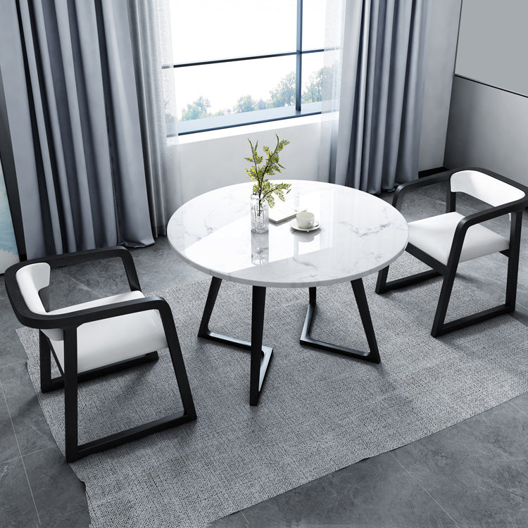 Sintered Stone Dining Table Industrial Wood Base Dining Table in White