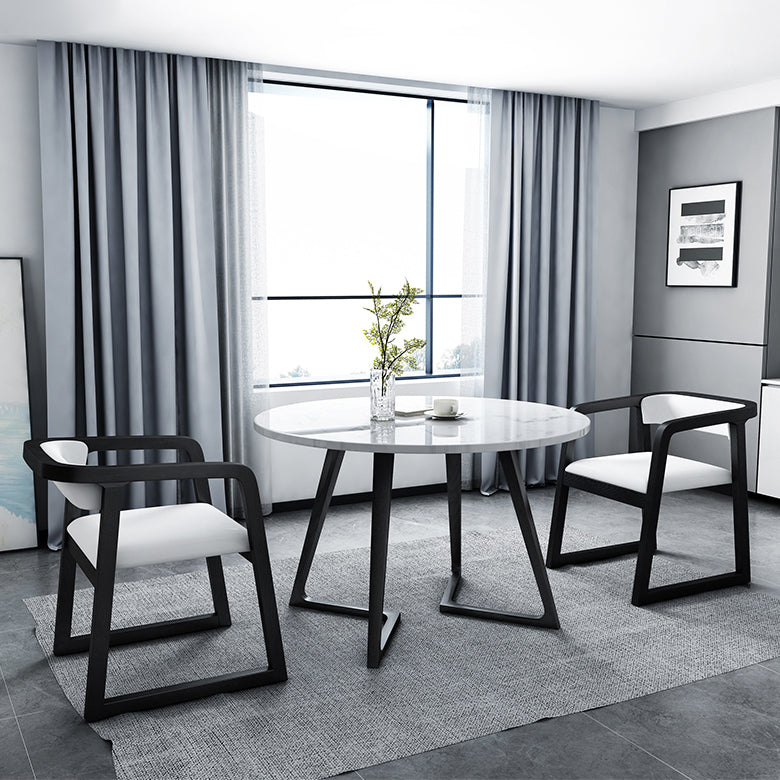 Sintered Stone Dining Table Industrial Wood Base Dining Table in White