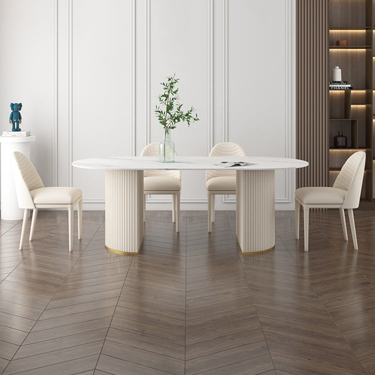 Traditional Luxury Dining Table Oval Dining Table with Double Pedestal Base