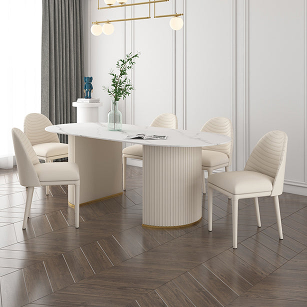 Traditional Luxury Dining Table Oval Dining Table with Double Pedestal Base