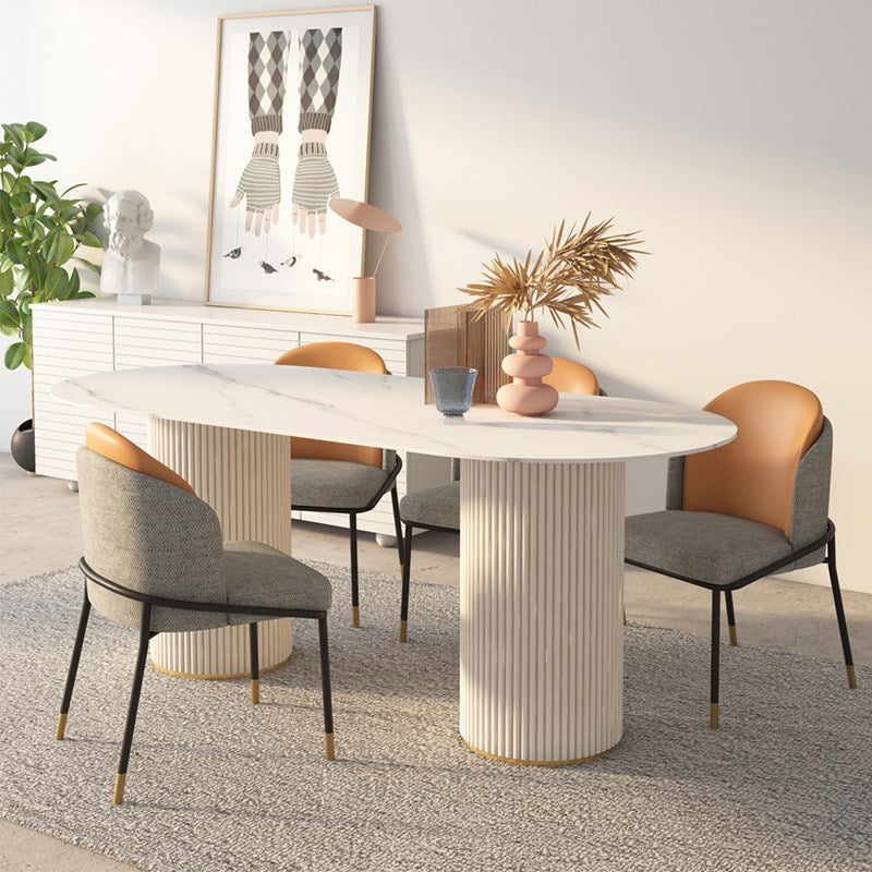 Simplicity Style Oval Dining Table Imitation Marble Home Furniture