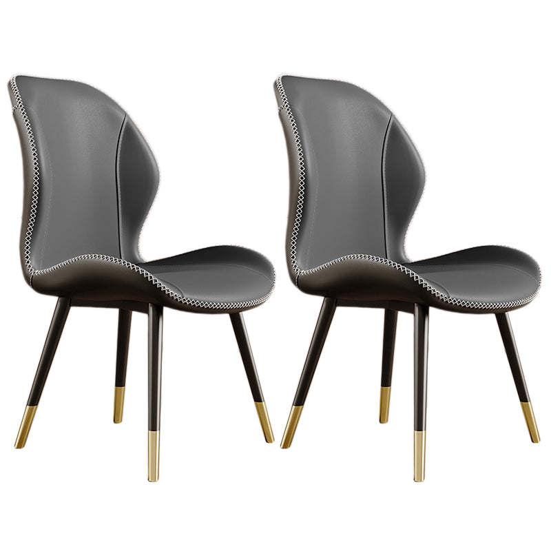 Glam Leather Dining Chair Wingback Side Furniture in Matte Finish for Indoor