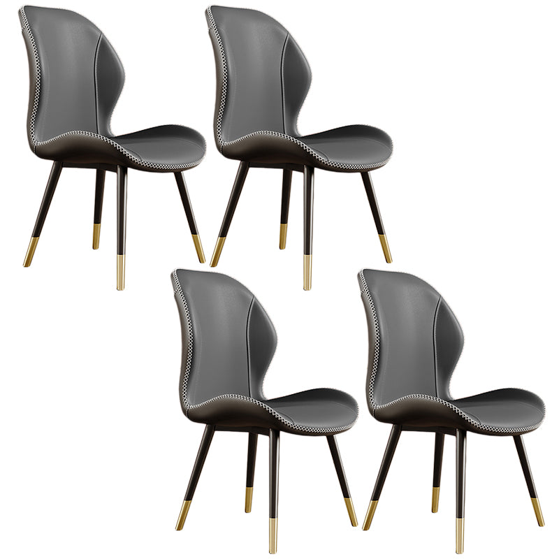 Glam Leather Dining Chair Wingback Side Furniture in Matte Finish for Indoor