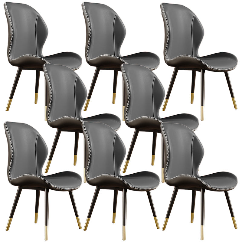 Glam Leather Dining Chair Wingback Side Furniture in Matte Finish for Indoor