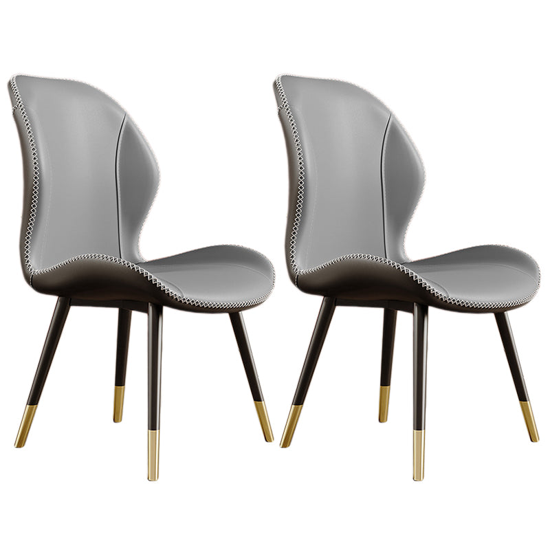 Glam Leather Dining Chair Wingback Side Furniture in Matte Finish for Indoor