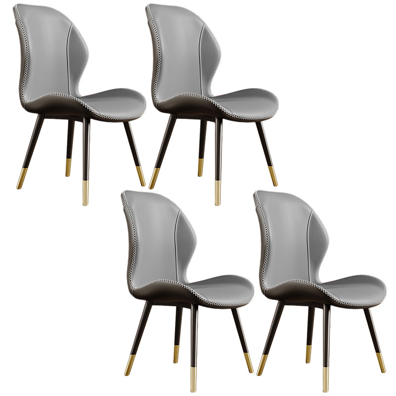 Glam Leather Dining Chair Wingback Side Furniture in Matte Finish for Indoor