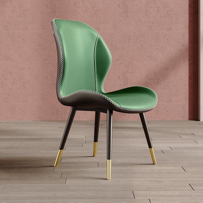 Glam Leather Dining Chair Wingback Side Furniture in Matte Finish for Indoor