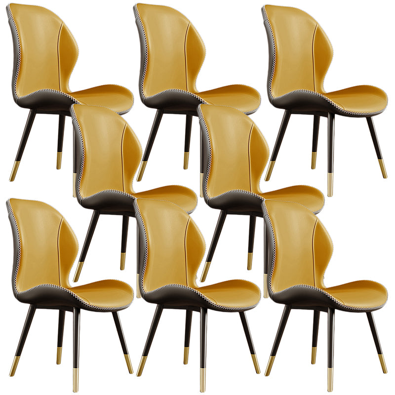 Glam Leather Dining Chair Wingback Side Furniture in Matte Finish for Indoor