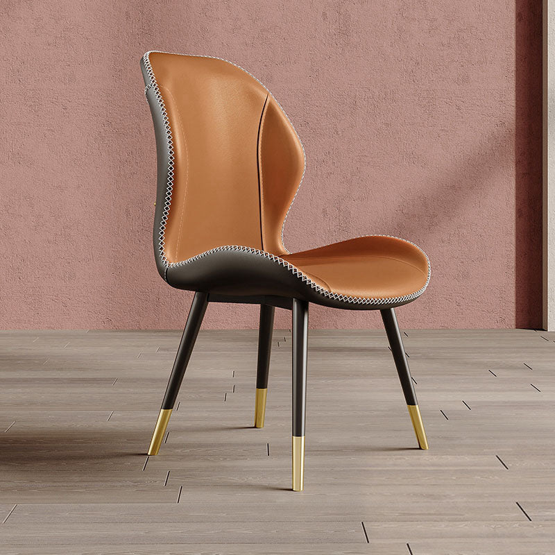 Glam Leather Dining Chair Wingback Side Furniture in Matte Finish for Indoor