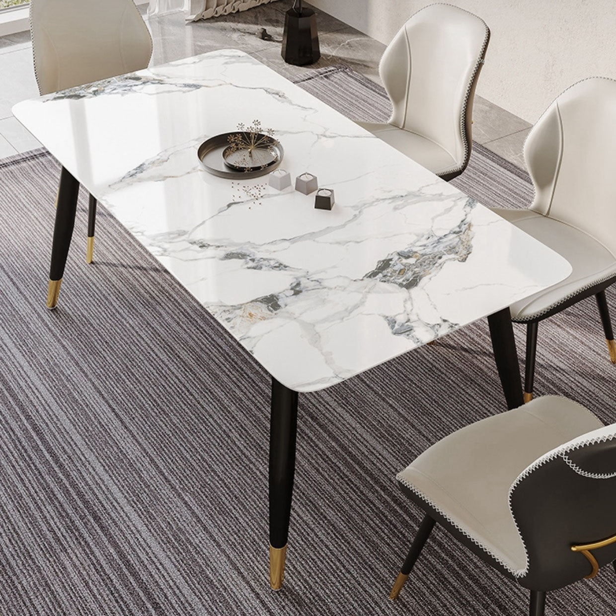 Glam Leather Dining Chair Wingback Side Furniture in Matte Finish for Indoor