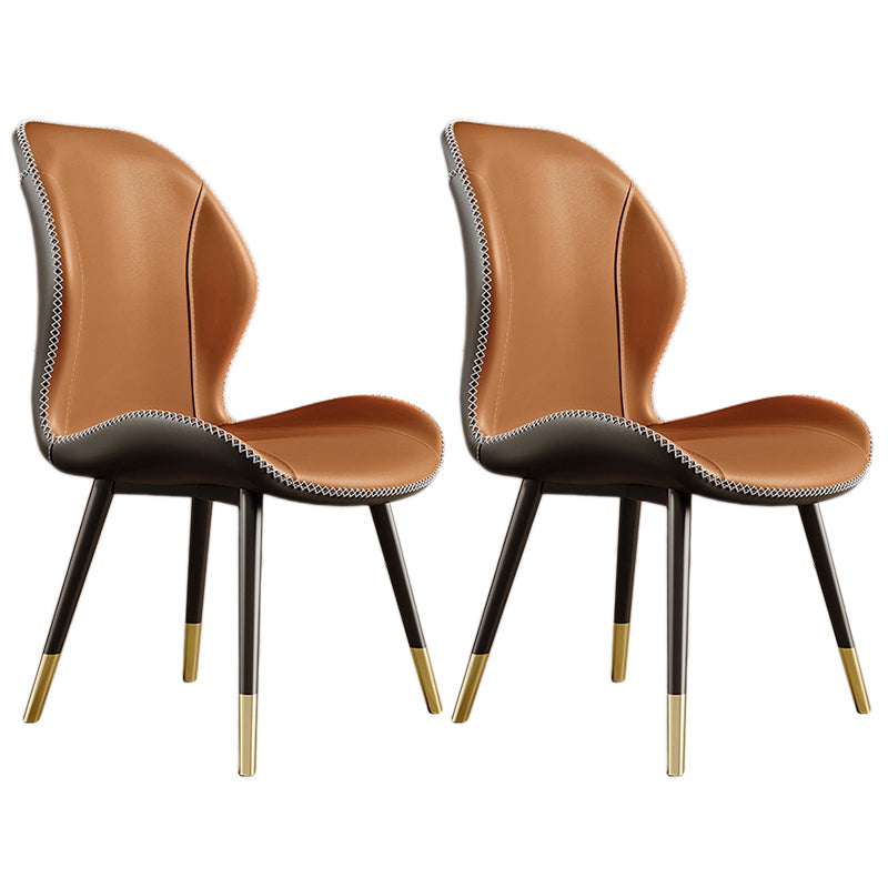 Glam Leather Dining Chair Wingback Side Furniture in Matte Finish for Indoor