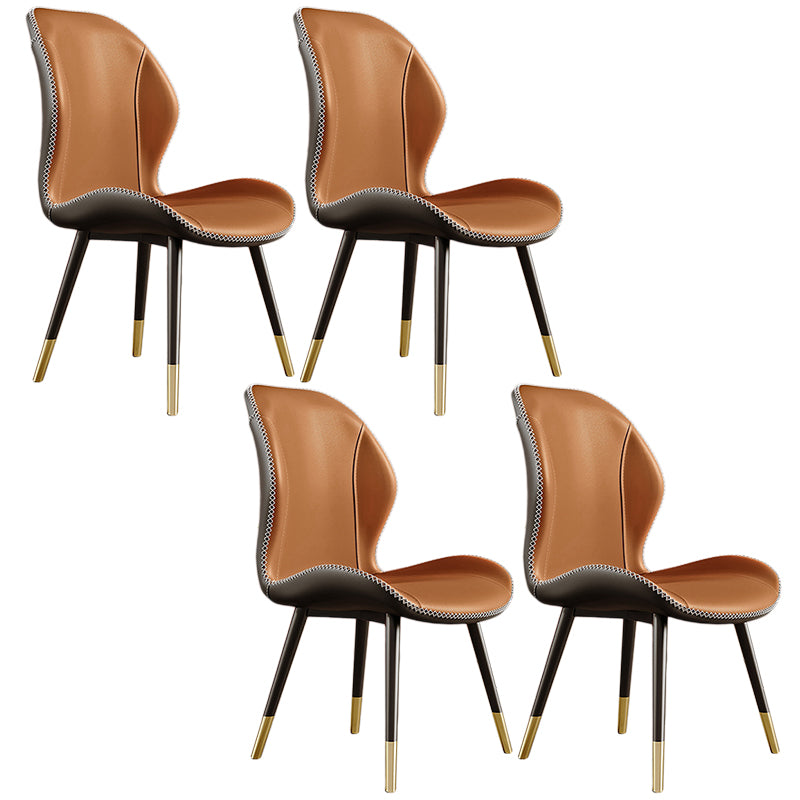Glam Leather Dining Chair Wingback Side Furniture in Matte Finish for Indoor