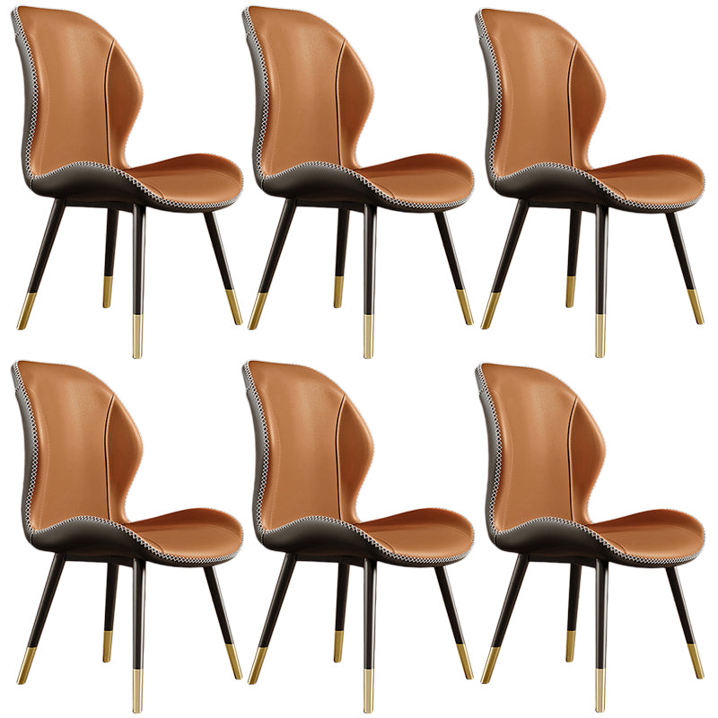 Glam Leather Dining Chair Wingback Side Furniture in Matte Finish for Indoor
