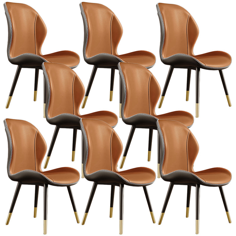 Glam Leather Dining Chair Wingback Side Furniture in Matte Finish for Indoor