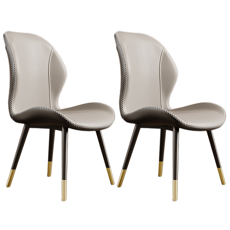 Glam Leather Dining Chair Wingback Side Furniture in Matte Finish for Indoor
