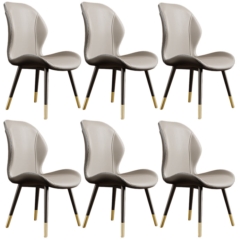 Glam Leather Dining Chair Wingback Side Furniture in Matte Finish for Indoor