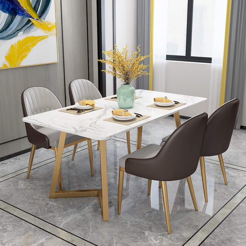 Glam Rectangle Dining Table Set 1/4/5 Pieces White Stone Top Dinette Set