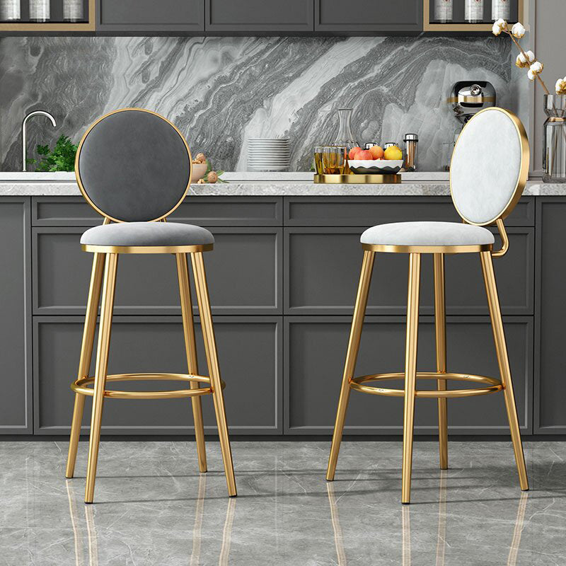 Nordic Glam Style Bar-stool Round Counter Bar-stool with Metal Legs for Home