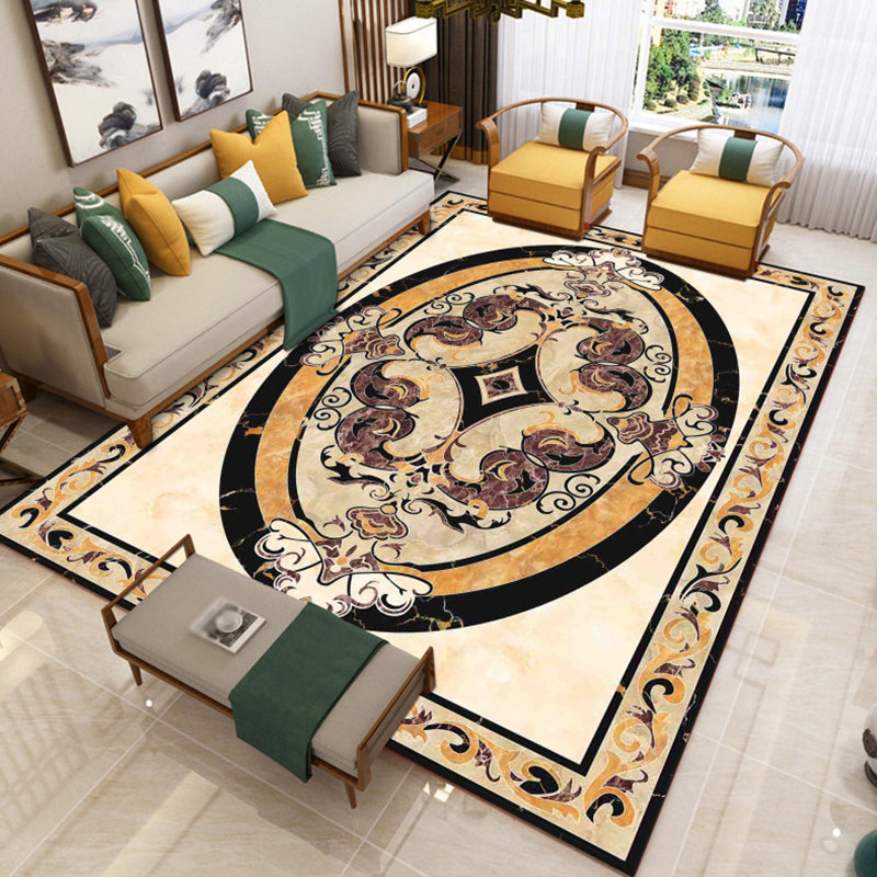 Victoria Floral Pattern Rug White Polyster Carpet Washable Area Carpet for Living Room