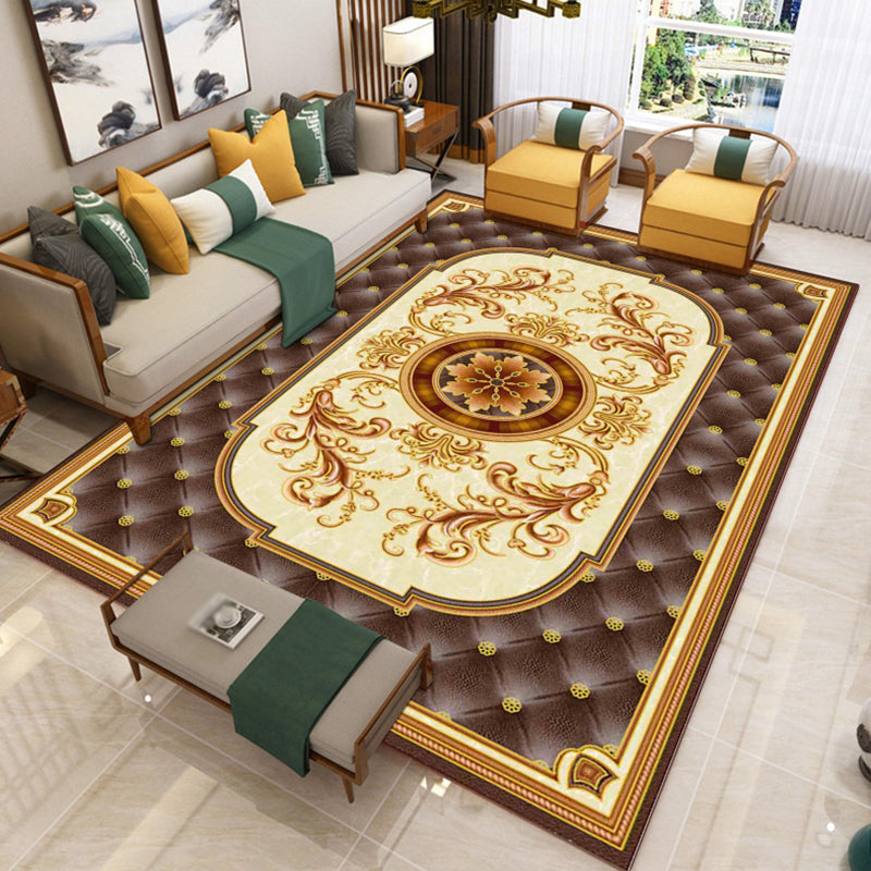 Victoria Floral Pattern Rug White Polyster Carpet Washable Area Carpet for Living Room