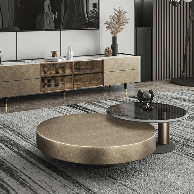 Mid-Century Modern Round Coffee Table Metal Cocktail Table in Distressed Finish