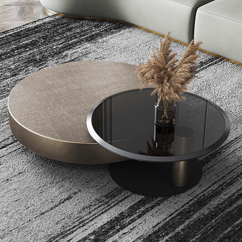 Mid-Century Modern Round Coffee Table Metal Cocktail Table in Distressed Finish