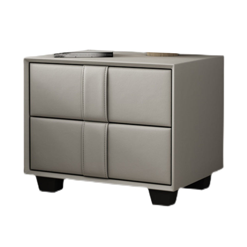 Modern Style with Two Drawer Grey/off-white/brown/leather Nightstand