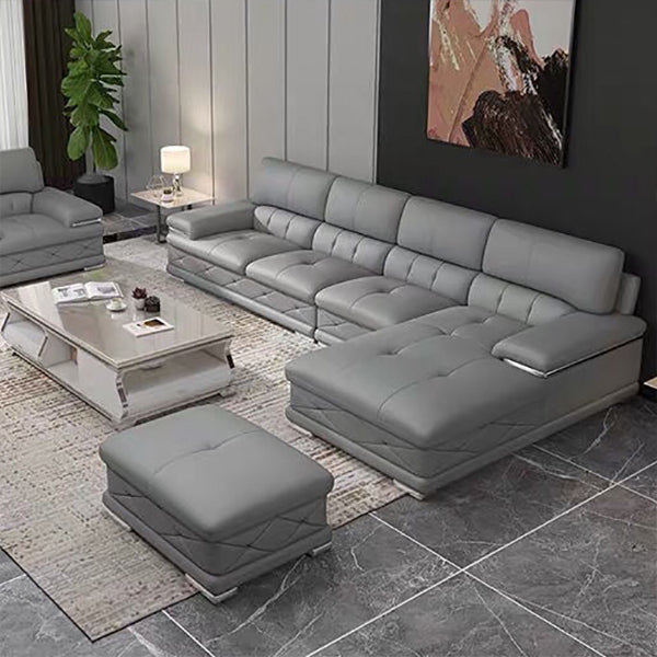 Genuine Leather Sofa & Chaise Modern Tufted Pillow Top Arm Sofa