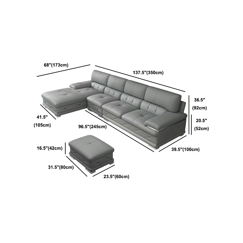 Genuine Leather Sofa & Chaise Modern Tufted Pillow Top Arm Sofa
